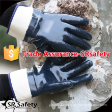 SRSAFETY safety cuff fully dipped blue nitrile a grade gloves,jersey liner,Heavy-Duty gloves,high quality glove